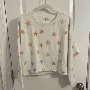 Z Supply Orange Blue and White Star Print Cropped Hoodie